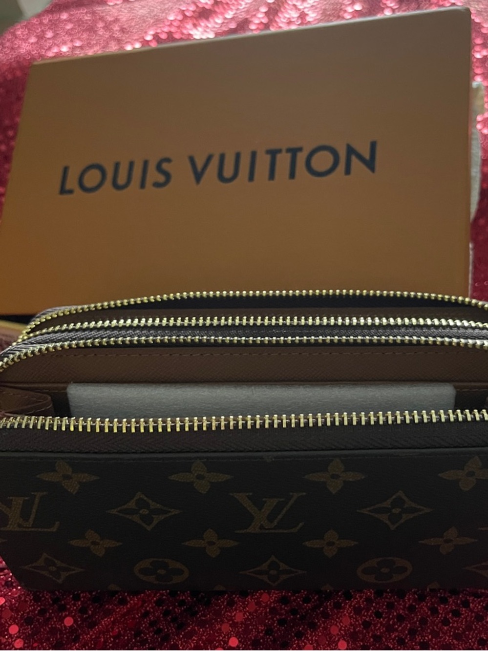 DUPLICATE OF Louis Vuitton Brown Monogram Double Zip Card Holder
